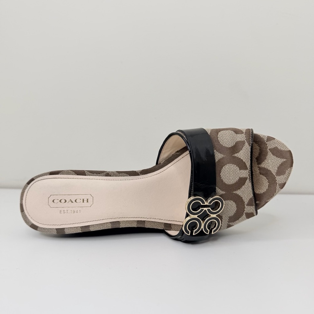 Coach Geri Wedge Sandals Signature Logo Canvas Platform Heels Size 7 - Picture 8 of 13